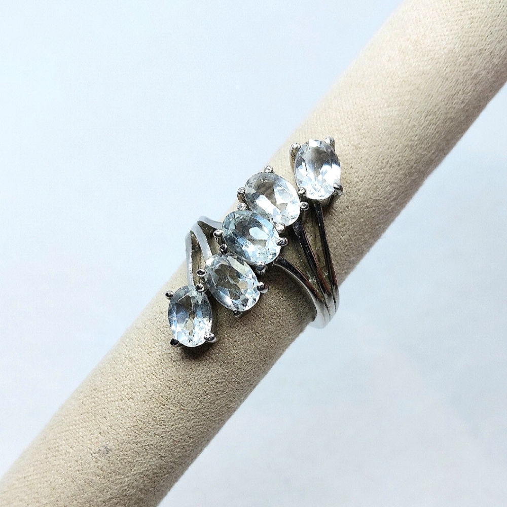 ◇3.25ctw Brazillian Goshenite 5 Stone In Stainless Steel Ring